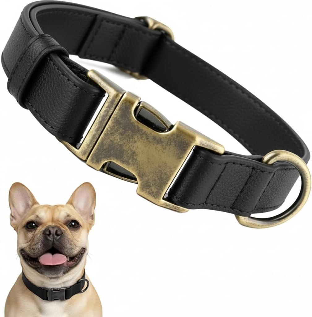 Dog Collar for Small Dogs Silicone Leather Dog Collars Soft Flexible Waterproof Odor-Proof Durable Thick Classic Adjustable Pet Puppy Collar (Black, Small (11-15.5" Neck))