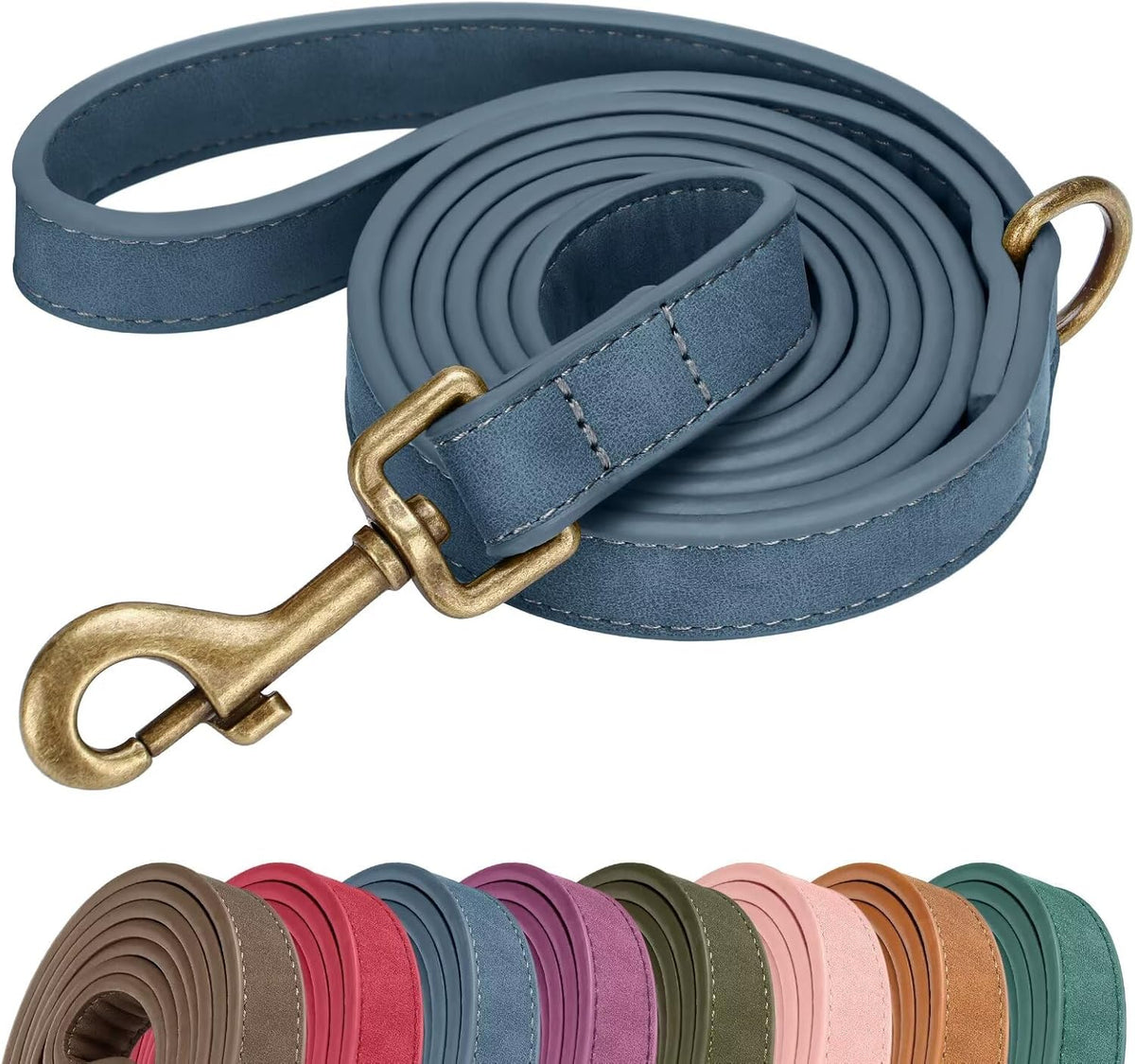 PU Leather Dog Leash for Medium Large Dogs, 3/4in x 5ft, Blue | Soft Grip Full Control, Easy Clean, Metal D-ring for Poop Bag Holder, Tangle-Free 360° Swivel Clasp, for Walking & Training