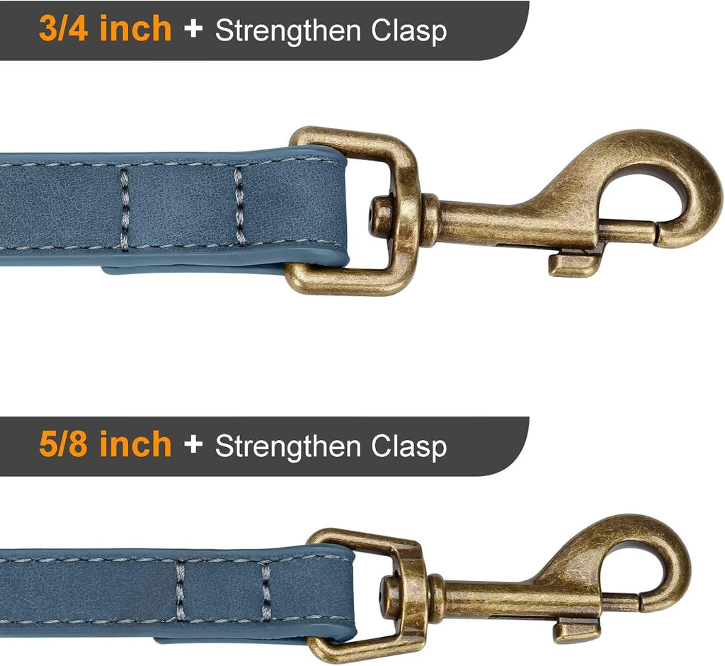 PU Leather Dog Leash for Medium Large Dogs, 3/4in x 5ft, Blue | Soft Grip Full Control, Easy Clean, Metal D-ring for Poop Bag Holder, Tangle-Free 360° Swivel Clasp, for Walking & Training