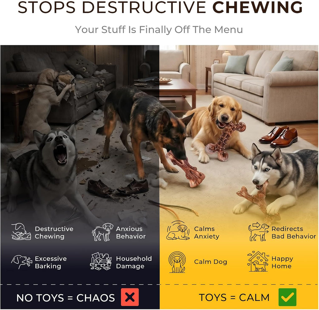 3-Pack Indestructible Dog Chew Toys for Aggressive Chewers, 25-90lbs | Bacon Flavored Rock-Hard Solid Nylon Dog Bones for Medium & Large Breeds, Keeps Them Busy, Dental Textured, Long Lasting - XL