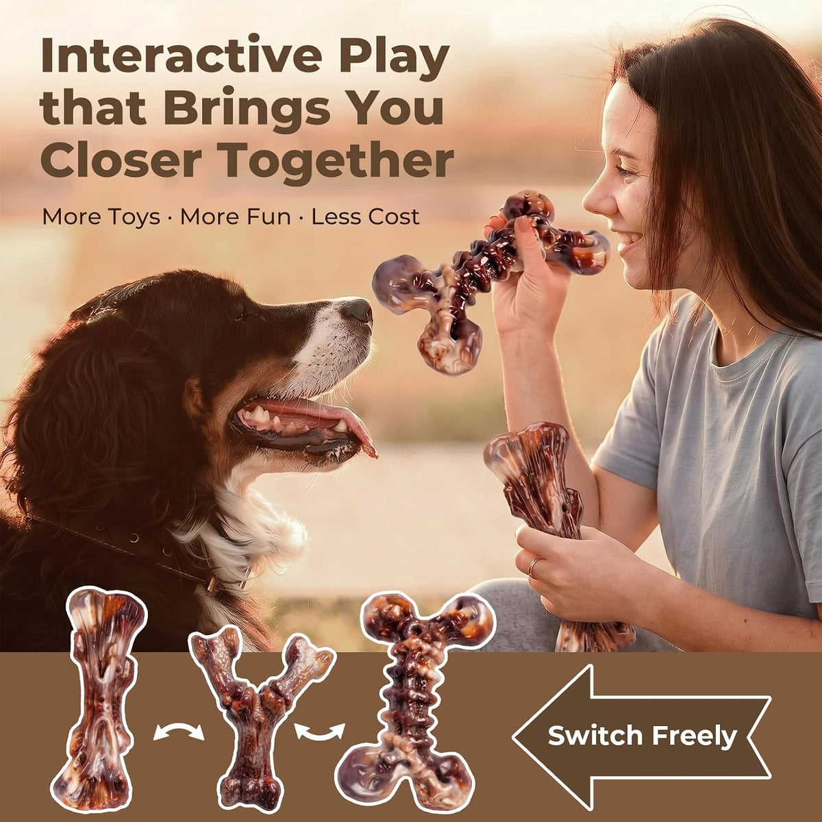 3-Pack Indestructible Dog Chew Toys for Aggressive Chewers, 25-90lbs | Bacon Flavored Rock-Hard Solid Nylon Dog Bones for Medium & Large Breeds, Keeps Them Busy, Dental Textured, Long Lasting - XL