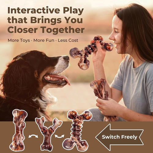3-Pack Indestructible Dog Chew Toys for Aggressive Chewers, 25-90lbs | Bacon Flavored Rock-Hard Solid Nylon Dog Bones for Medium & Large Breeds, Keeps Them Busy, Dental Textured, Long Lasting - XL