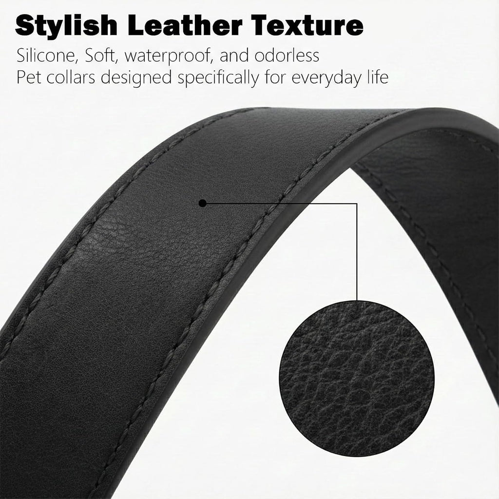 Dog Collar for Small Dogs Silicone Leather Dog Collars Soft Flexible Waterproof Odor-Proof Durable Thick Classic Adjustable Pet Puppy Collar (Black, Small (11-15.5" Neck))