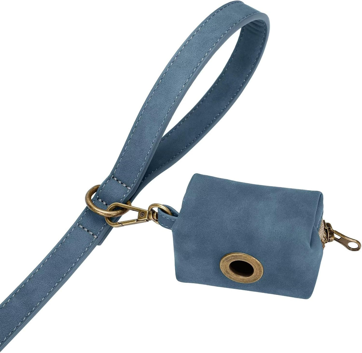 PU Leather Dog Leash for Medium Large Dogs, 3/4in x 5ft, Blue | Soft Grip Full Control, Easy Clean, Metal D-ring for Poop Bag Holder, Tangle-Free 360° Swivel Clasp, for Walking & Training