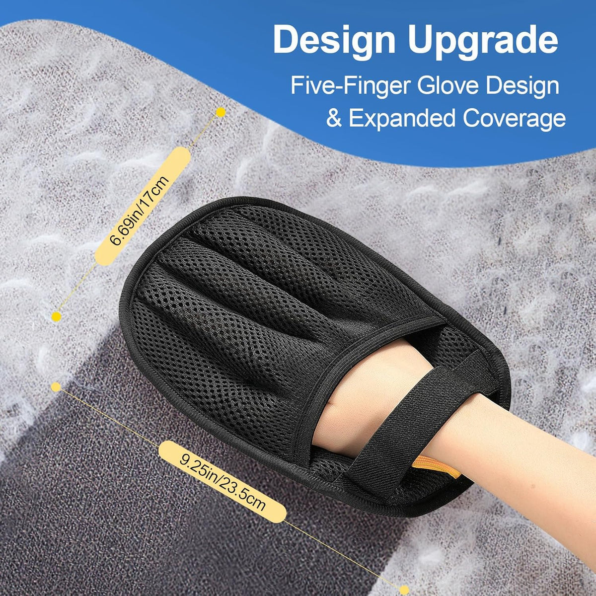 Pet Hair Removal Glove Cat & Dog, Electrostatic Reusable Hair Remover Tool | Upgraded washable 5-Finger pet hair remover works for laundry, couch, carpet & car seat, removes dog and cat fur easily