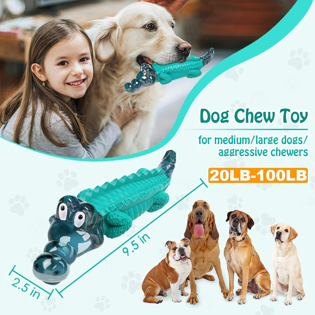 Dog Toys for Aggressive Chewers: Tough,Indestructible Chew Toy | Teeth Cleaning Alligator Toy for Small Medium Large Breed,Long Lating Fun,Keep Them Busy