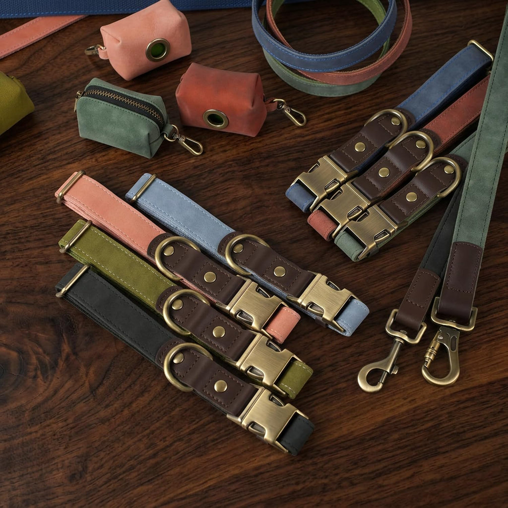 PU Leather Dog Collar for Small Dogs Puppy, Soft Lining, Green S | All-day Comfort for Daily Walks and Backyard Play, Quick Release Metal Buckle for Easy On & Off, D-Ring for Leash, Easy Clean