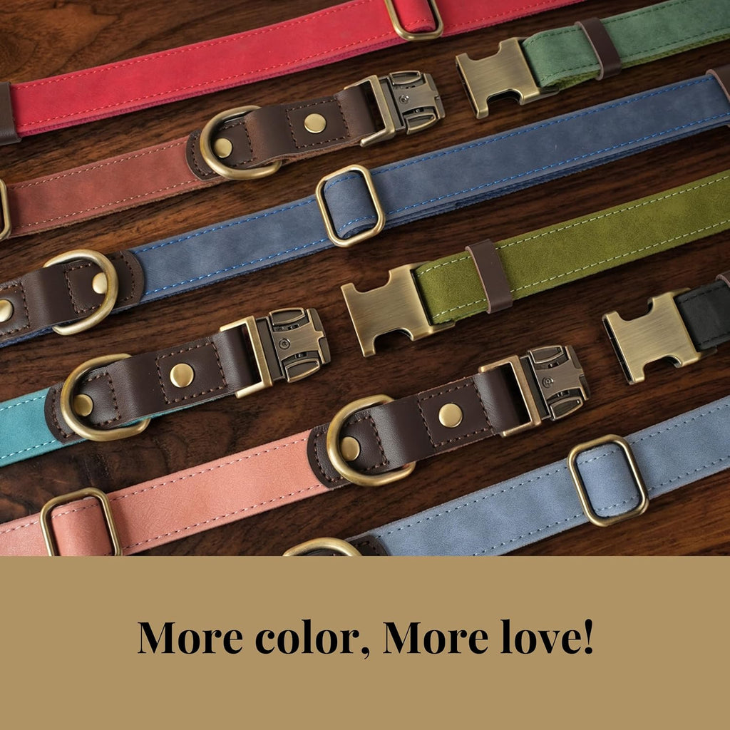 PU Leather Dog Collar for Small Dogs Puppy, Soft Lining, Green S | All-day Comfort for Daily Walks and Backyard Play, Quick Release Metal Buckle for Easy On & Off, D-Ring for Leash, Easy Clean