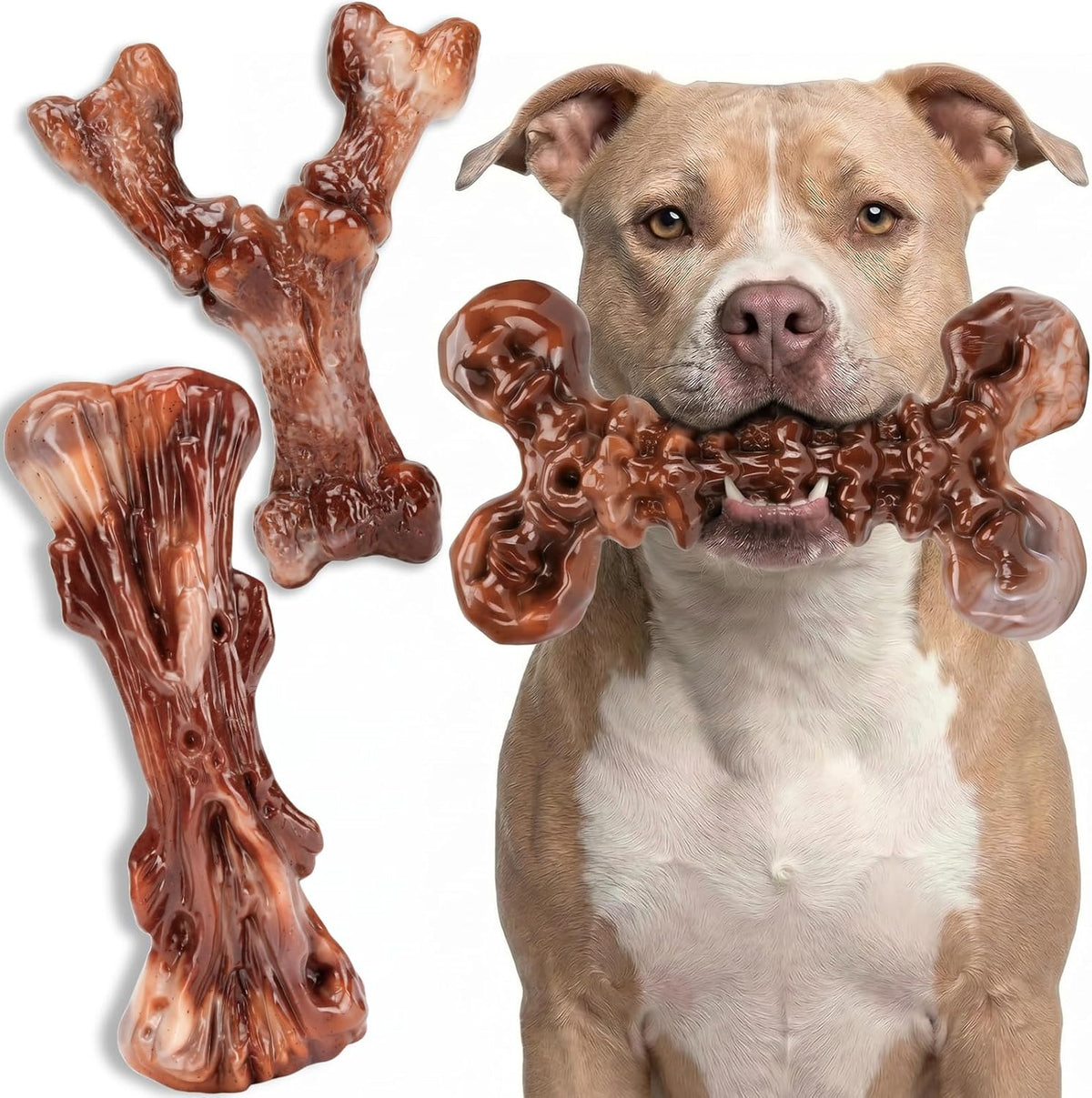 3-Pack Indestructible Dog Chew Toys for Aggressive Chewers, 25-90lbs | Bacon Flavored Rock-Hard Solid Nylon Dog Bones for Medium & Large Breeds, Keeps Them Busy, Dental Textured, Long Lasting - XL