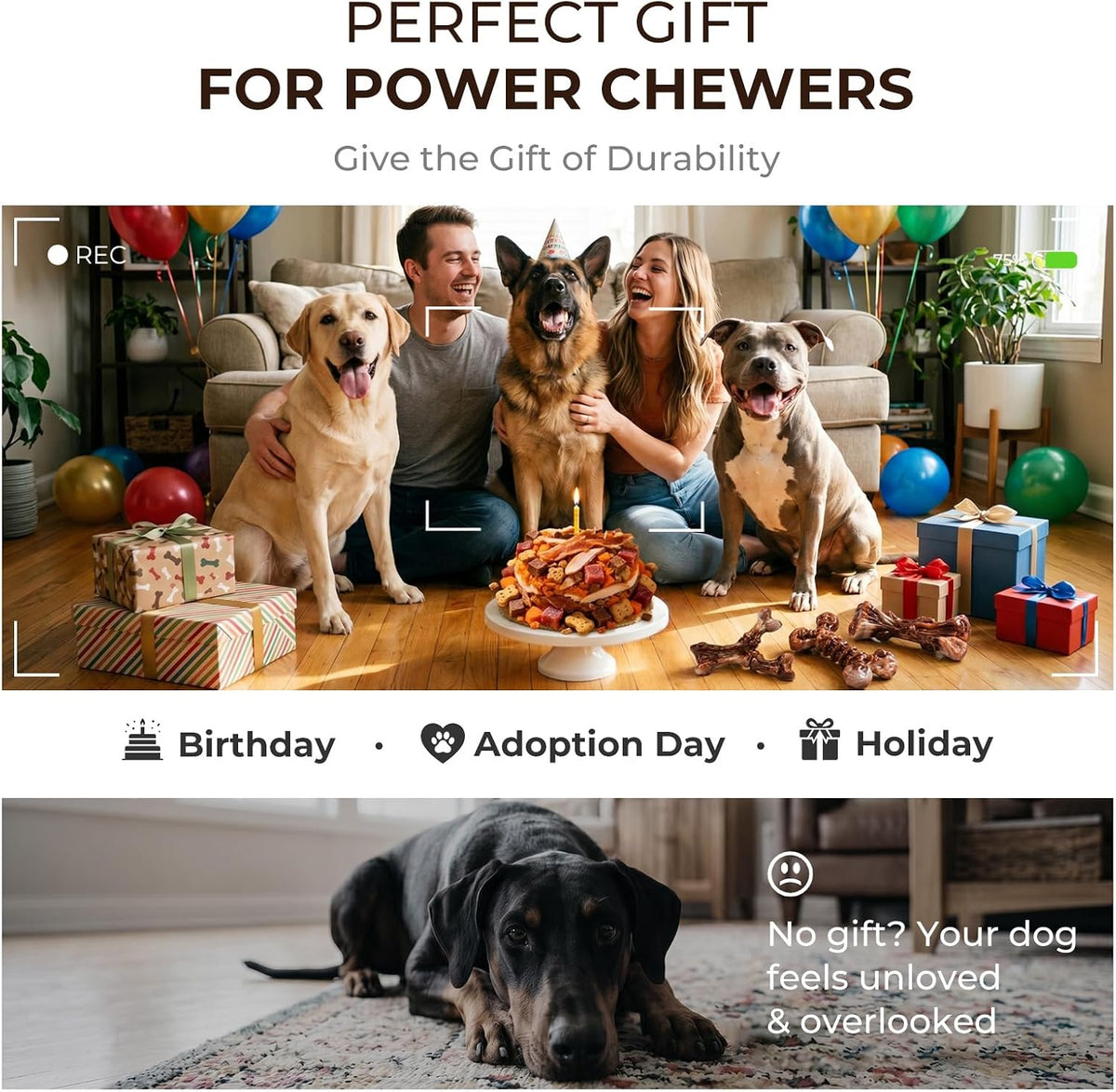 3-Pack Indestructible Dog Chew Toys for Aggressive Chewers, 25-90lbs | Bacon Flavored Rock-Hard Solid Nylon Dog Bones for Medium & Large Breeds, Keeps Them Busy, Dental Textured, Long Lasting - XL