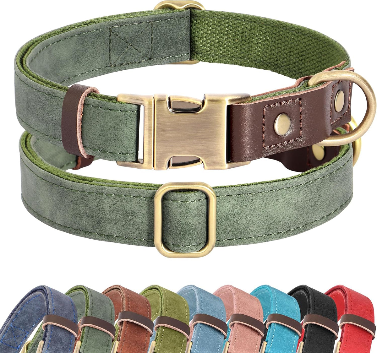 PU Leather Dog Collar for Small Dogs Puppy, Soft Lining, Green S | All-day Comfort for Daily Walks and Backyard Play, Quick Release Metal Buckle for Easy On & Off, D-Ring for Leash, Easy Clean