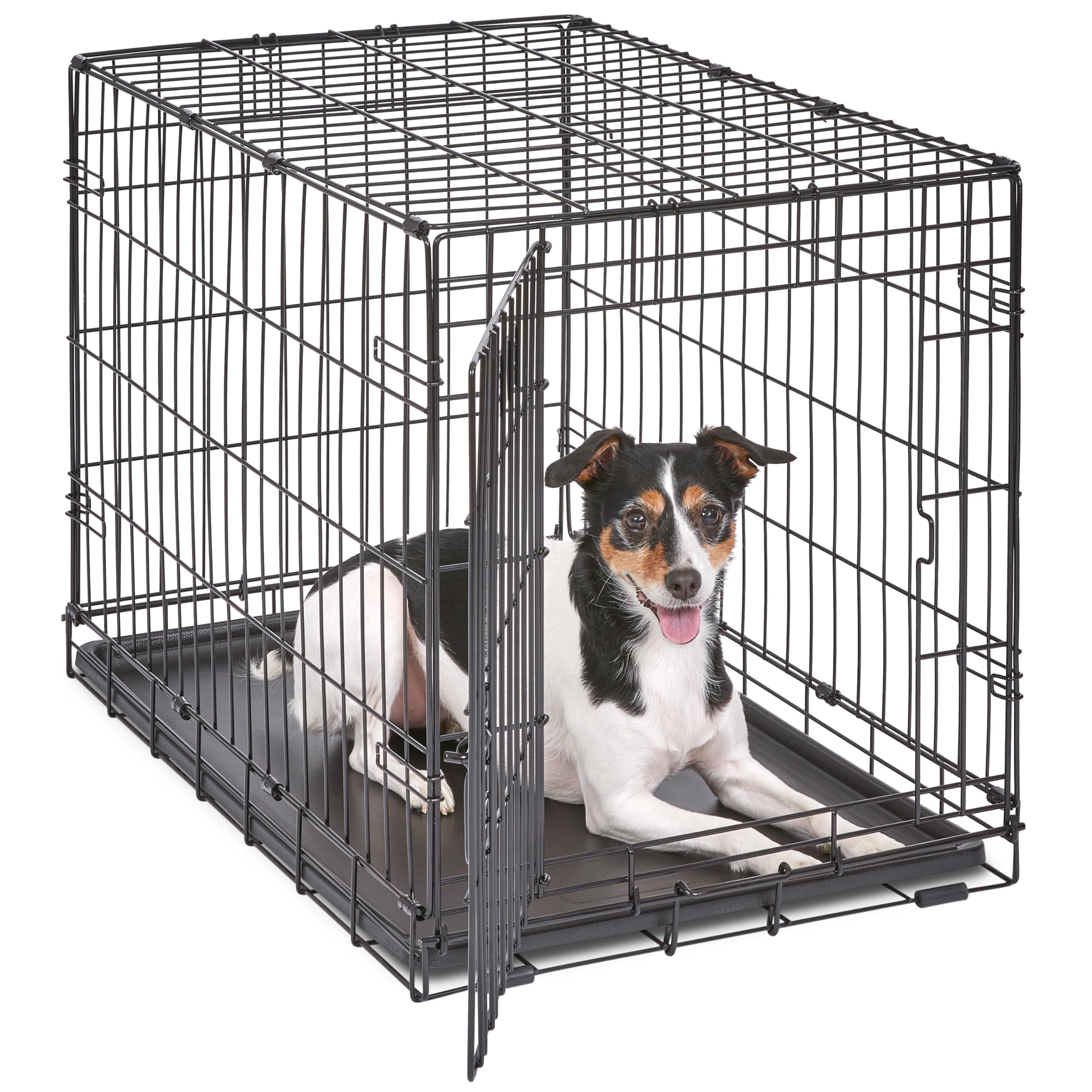 30-Inch iCrate for Medium Breeds, 21-40 lbs, Single Door Folding Dog Crate with Divider Panel, Leak-Proof Tray & Secure Latch, Portable, Durable & Easy to Assemble