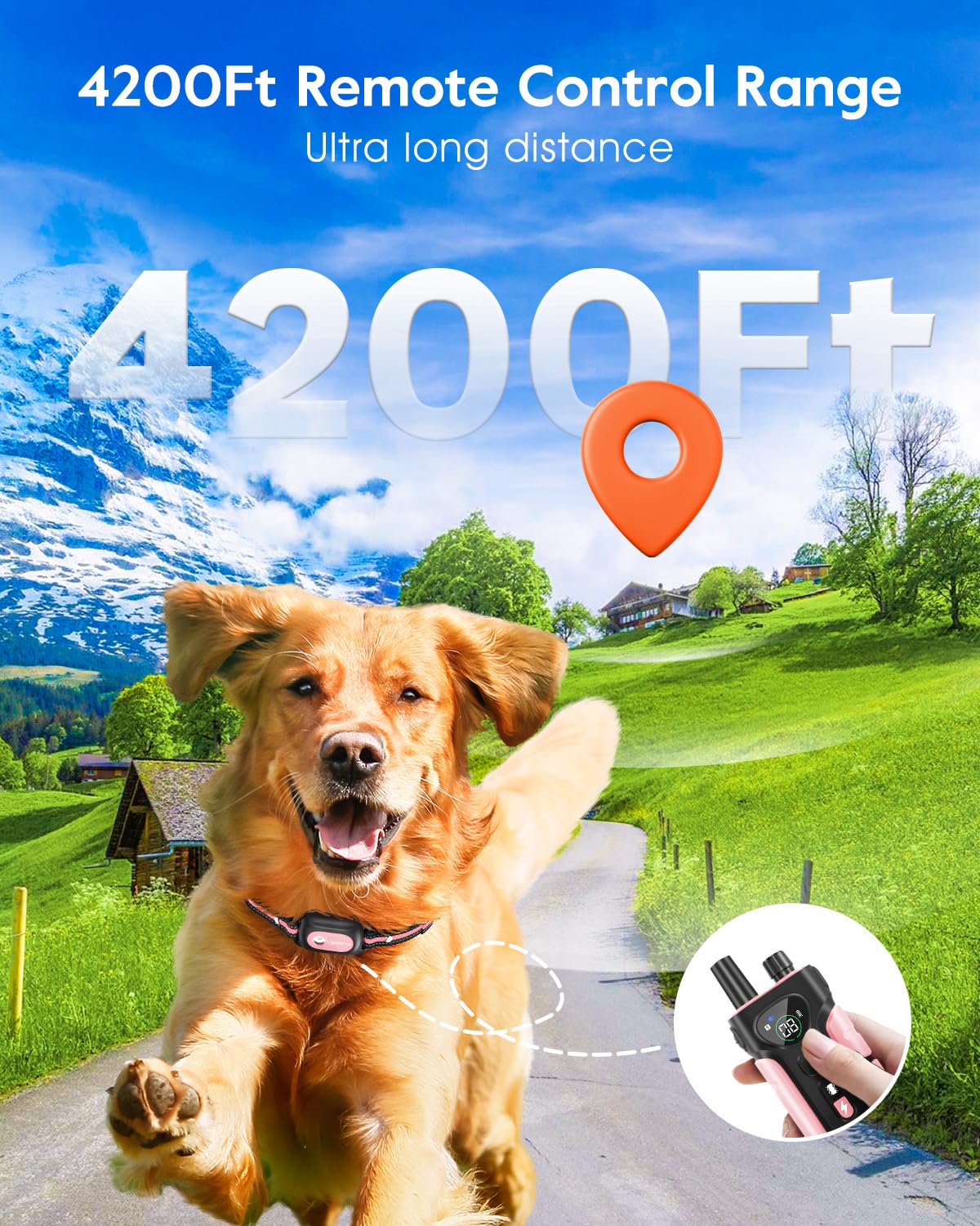 Dog Shock Collar,4200FT Dog Training Collar with Remote,Pink | IP68 Waterproof e Collar with Beep,Vibration,Safe Shock,Light,No Shock Mode,Shock Collar for Small Medium Large Dog 8-140lbs