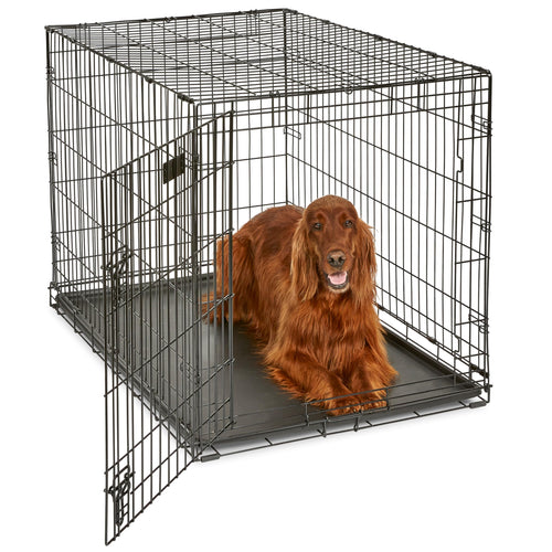 42-Inch iCrate for Large Breeds, 71-90 lbs, Single Door Folding Dog Crate with Divider Panel, Leak-Proof Tray & Secure Latch, Portable, Durable & Easy to Assemble