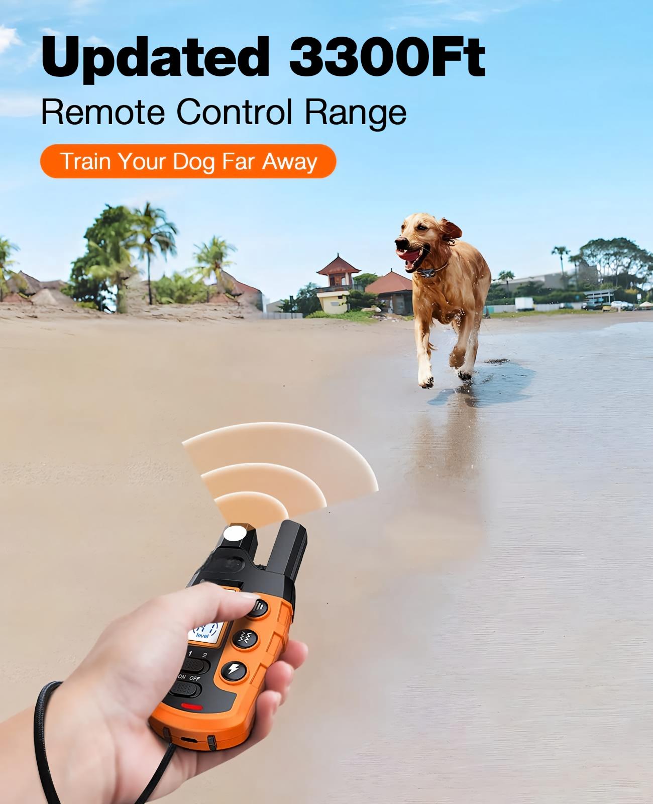 Dog Shock Collar - 3300Ft Dog Training Collar with Remote for 5-120lbs Small Medium Large Dogs Rechargeable Waterproof e Collar with Beep (1-8), Vibration(1-16), Safe Shock(1-99) (Orange)