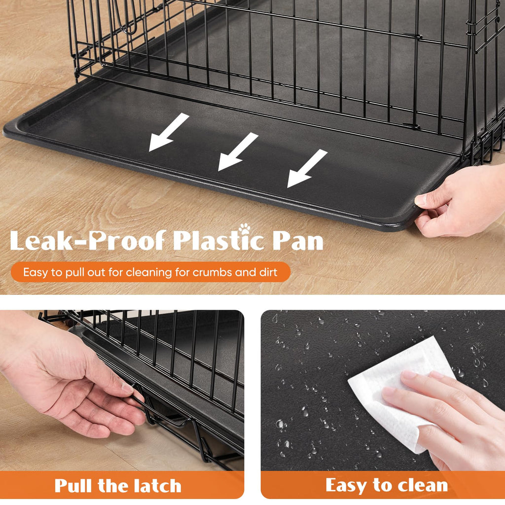 36 Inch Dog Crate, Medium Dog Cage, Foldable Puppy Pet Kennel | Double Door, Metal Kennel, Secure Lock, Removable Tray, Indoor Outdoor Training Travel
