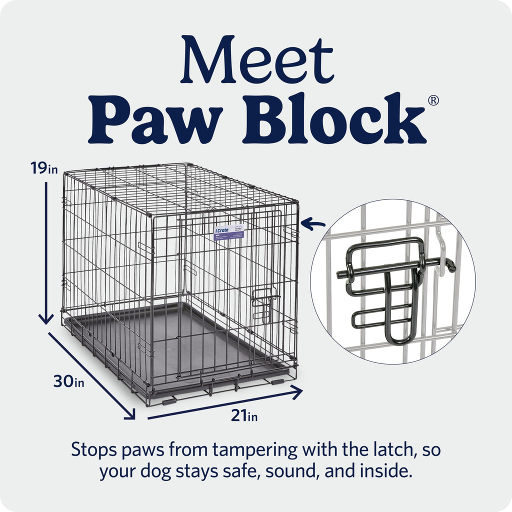 30-Inch iCrate for Medium Breeds, 21-40 lbs, Single Door Folding Dog Crate with Divider Panel, Leak-Proof Tray & Secure Latch, Portable, Durable & Easy to Assemble