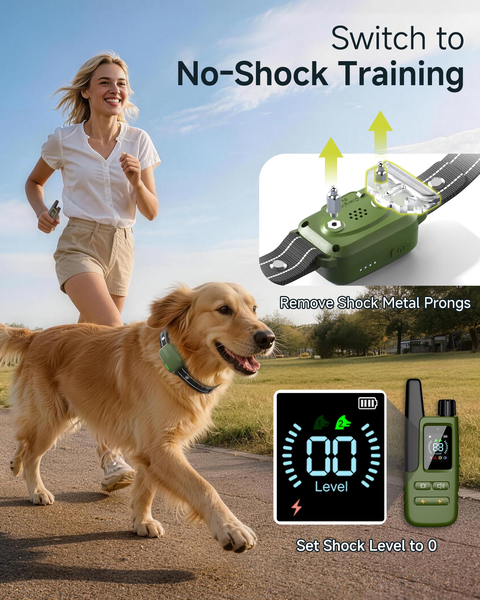 Dog Shock Collar - 4500FT Dog Training Collar with Remote for Dogs 10-120lb | IPX8 eCollar with No-Shock Mode, Beep(1-8) Vibration(1-16) Shock(0-99), Waterproof Electric Colalr for Small Medium Large Dog