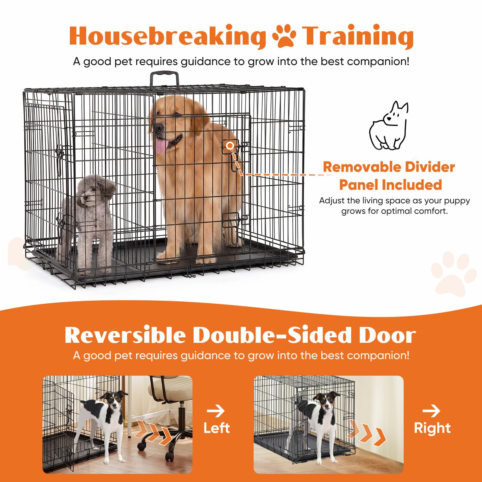 36 Inch Dog Crate, Medium Dog Cage, Foldable Puppy Pet Kennel | Double Door, Metal Kennel, Secure Lock, Removable Tray, Indoor Outdoor Training Travel