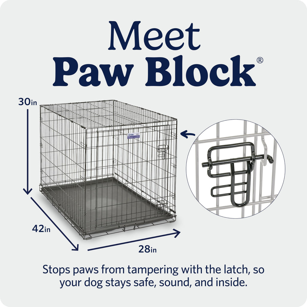 42-Inch iCrate for Large Breeds, 71-90 lbs, Single Door Folding Dog Crate with Divider Panel, Leak-Proof Tray & Secure Latch, Portable, Durable & Easy to Assemble