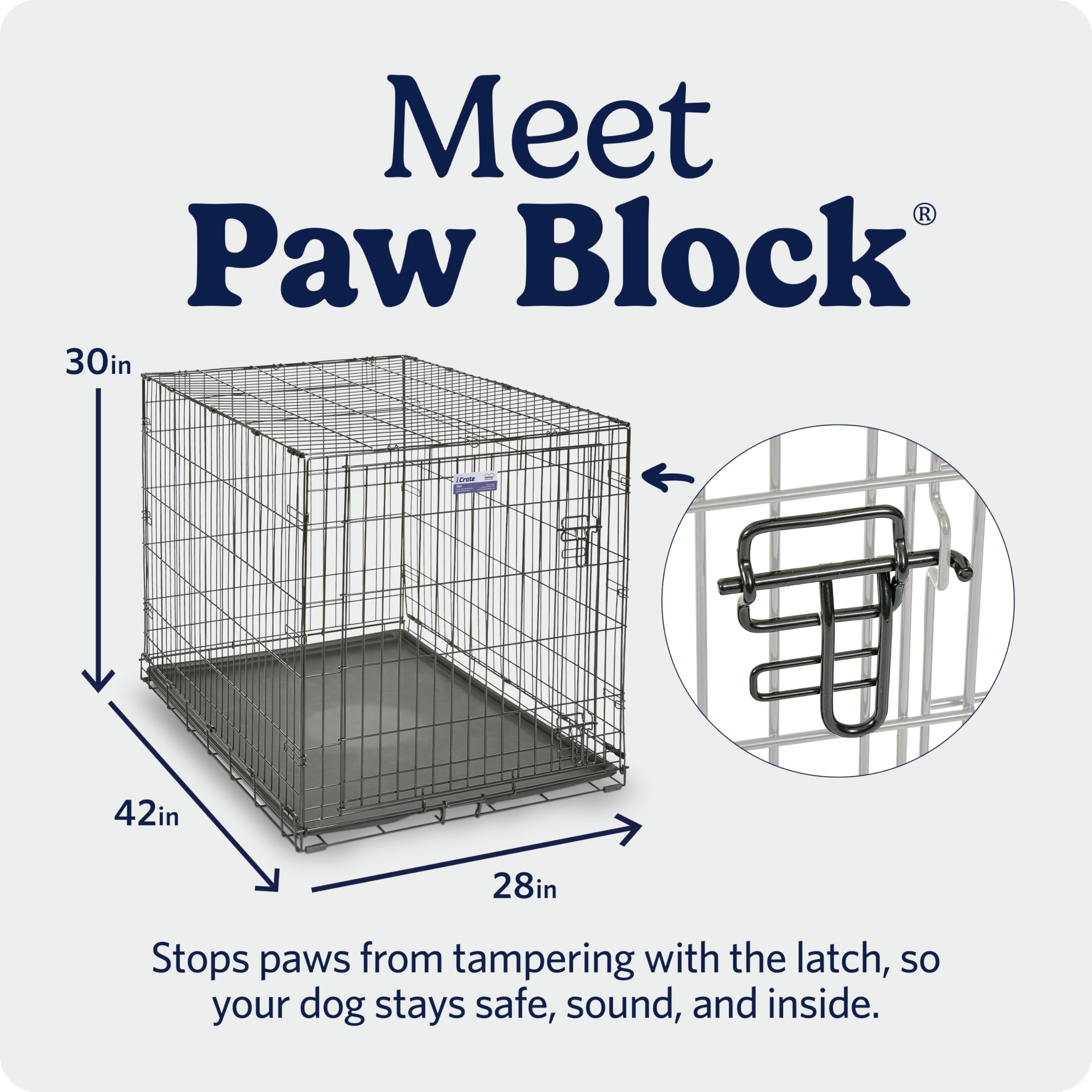 42-Inch iCrate for Large Breeds, 71-90 lbs, Single Door Folding Dog Crate with Divider Panel, Leak-Proof Tray & Secure Latch, Portable, Durable & Easy to Assemble