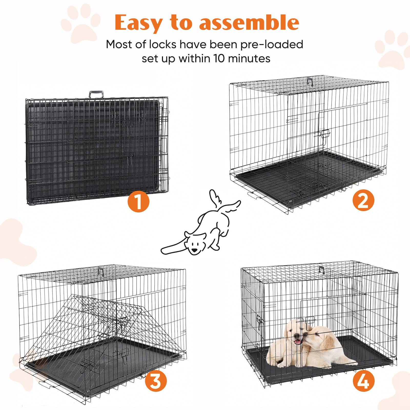 36 Inch Dog Crate, Medium Dog Cage, Foldable Puppy Pet Kennel | Double Door, Metal Kennel, Secure Lock, Removable Tray, Indoor Outdoor Training Travel
