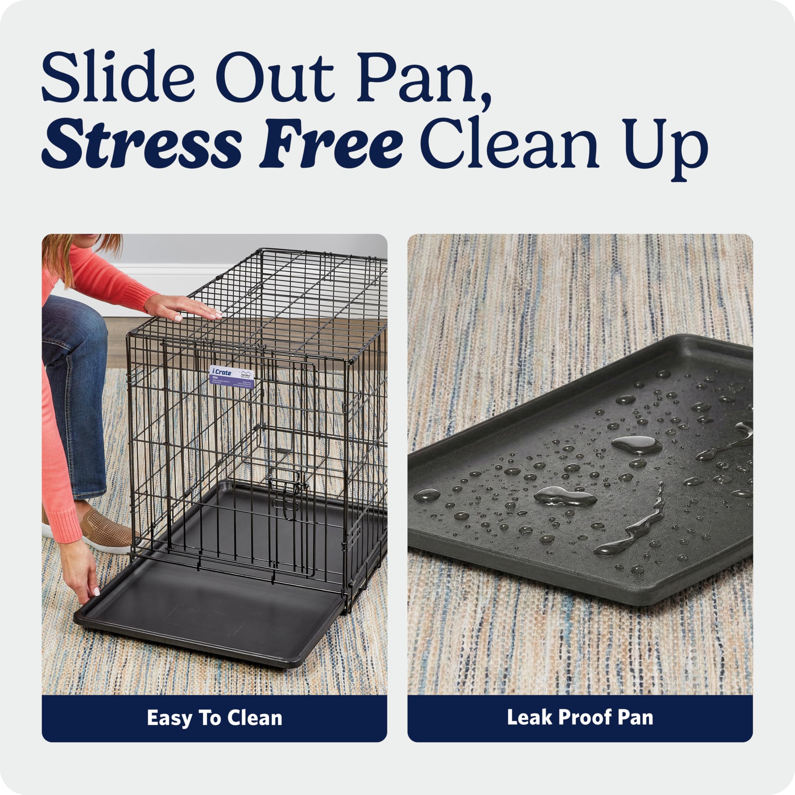 30-Inch iCrate for Medium Breeds, 21-40 lbs, Single Door Folding Dog Crate with Divider Panel, Leak-Proof Tray & Secure Latch, Portable, Durable & Easy to Assemble