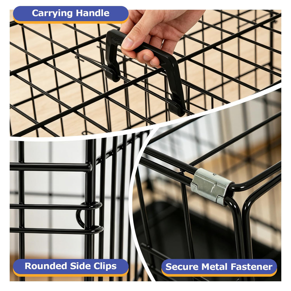48" Foldable Metal Dog Crate | Dark Black | Cage for XL Dogs | Heavy Duty, Portable Wire Kennel with Double Door, Divider & Leak-Proof Tray | For Training, Home, Travel Indoor/Outdoor Use
