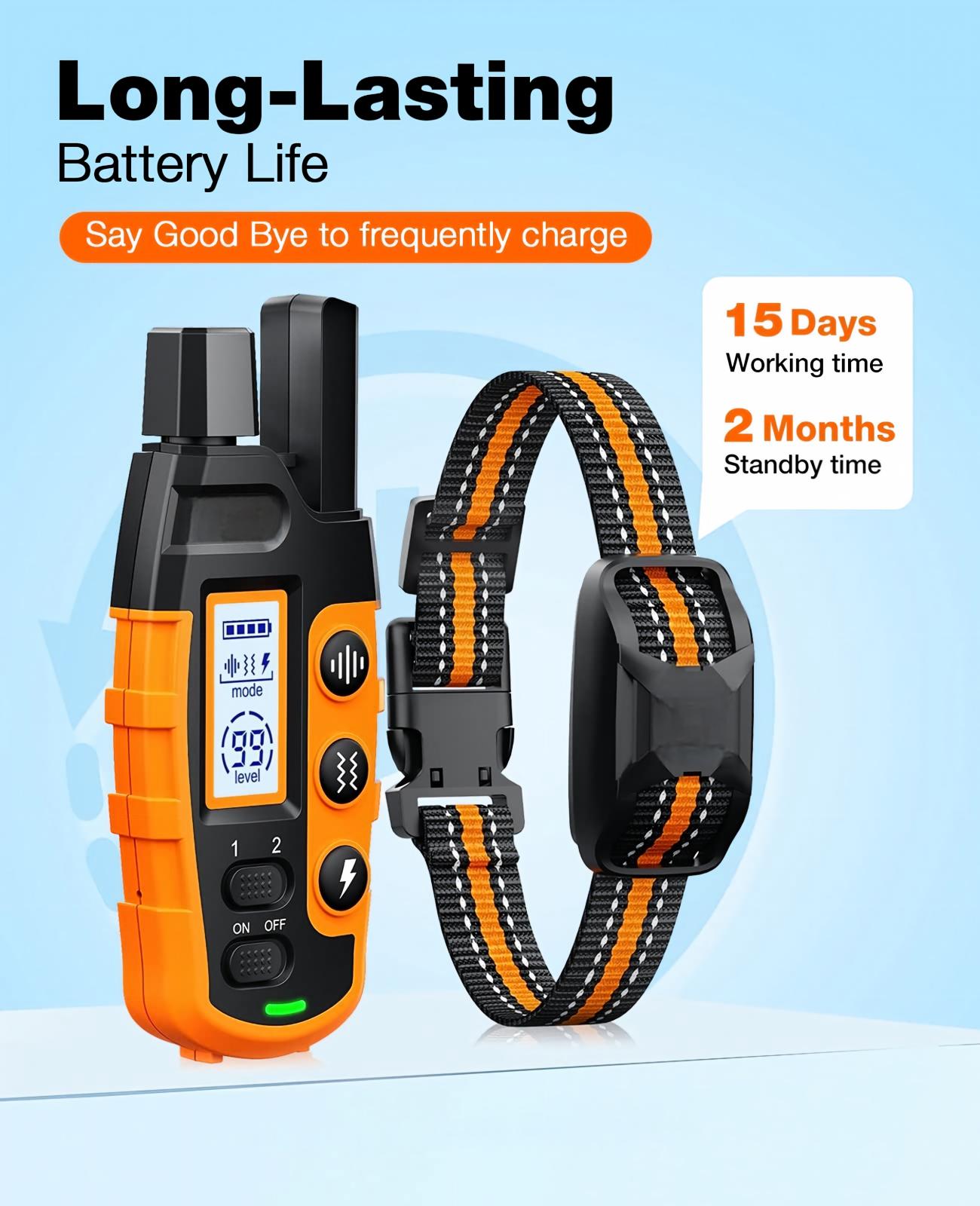 Dog Shock Collar - 3300Ft Dog Training Collar with Remote for 5-120lbs Small Medium Large Dogs Rechargeable Waterproof e Collar with Beep (1-8), Vibration(1-16), Safe Shock(1-99) (Orange)